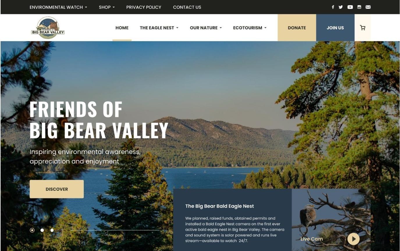 Homepage design concept for Friends of Big Bear Valley