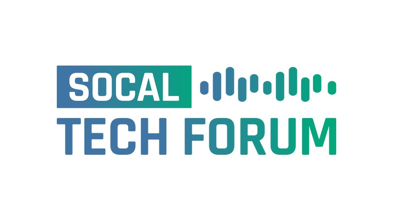 The new SoCal Tech Forum logo, with a gradient "SOCAL" badge, a row of sound-wave bars, and "TECH FORUM" below.
