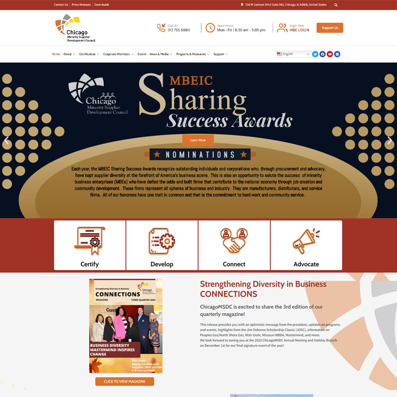 Chicago Minority Supplier Development Council (CMSDC) homepage after redesign