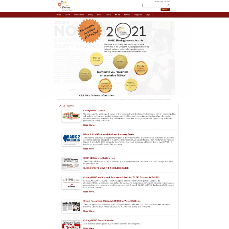 Chicago Minority Supplier Development Council (CMSDC) homepage before redesign
