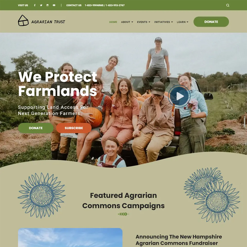 Agrarian Trust homepage after redesign