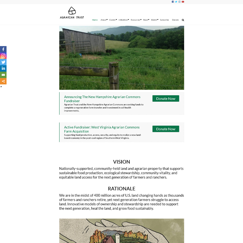 Agrarian Trust homepage before redesign