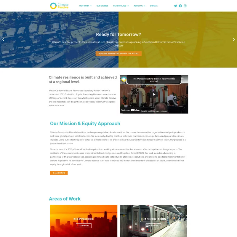 Climate Resolve homepage before redesign